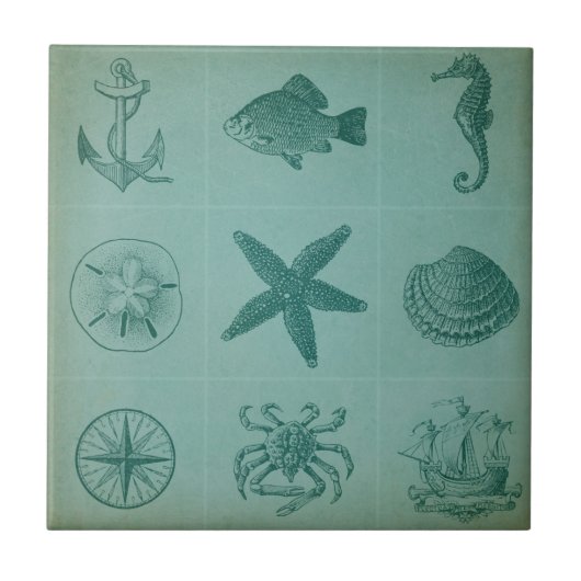 Vintage Ozean-Thema-Collage Fliese (Vorderseite)