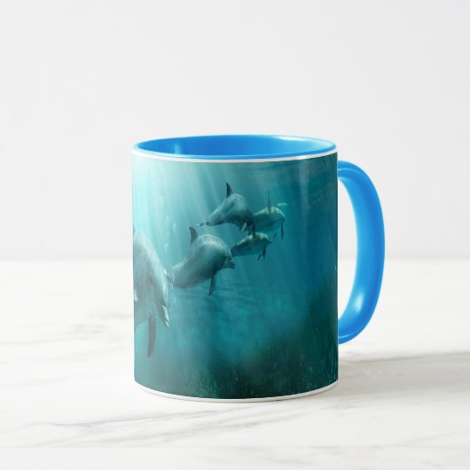 Vintage OzeanDolphine Schwimmen Tasse (VorderseiteRechts)