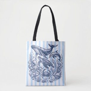 Vintage-Ozeanleben Blaue Streifen-Nautik Tasche