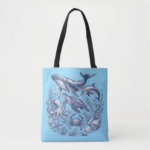 Vintage-Ozeanleben Hellblaues Nautisches Tasche