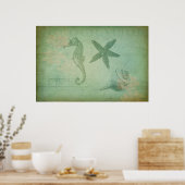 Vintage Ozeantiere und Muscheln Poster (Küche)