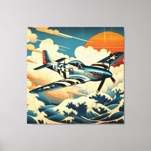 Vintage P-51 Mustang in Ukiyo-e Art Leinwanddruck