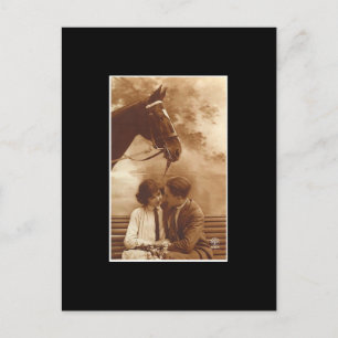 Vintage Paar und Pferd Postkarte