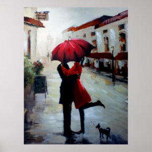 Vintage Paare mit Regenschirm-und Poster