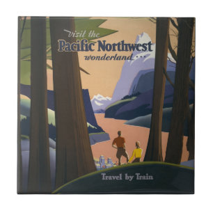 Vintage Pacific Northwest Reiseplakat 1925 Zug Fliese