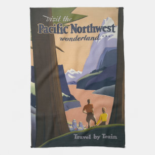 Vintage Pacific Northwest Reiseplakat 1925 Zug Geschirrtuch