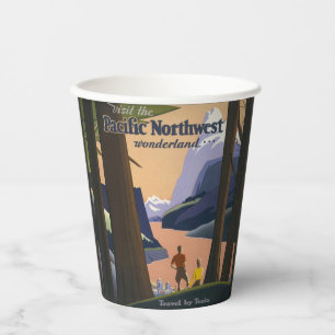 Vintage Pacific Northwest Reiseplakat 1925 Zug Pappbecher