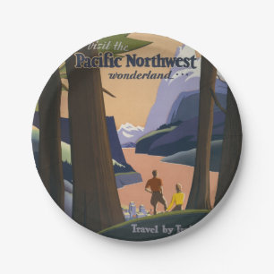 Vintage Pacific Northwest Reiseplakat 1925 Zug Pappteller