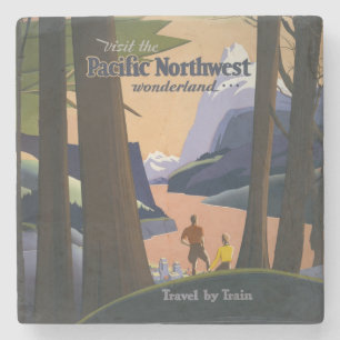 Vintage Pacific Northwest Reiseplakat 1925 Zug Steinuntersetzer