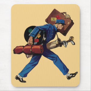 Vintage Page in Uniform, Koffer und Golfschläger Mousepad