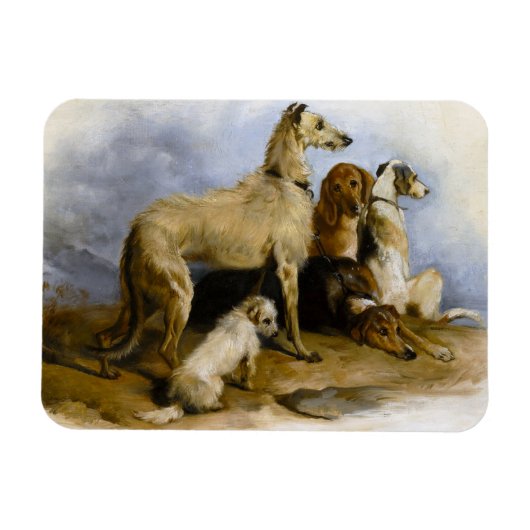 Vintage painting of five cute dogs magnet (Horizontal)