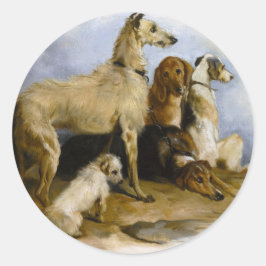 Vintage painting of five cute dogs runder aufkleber