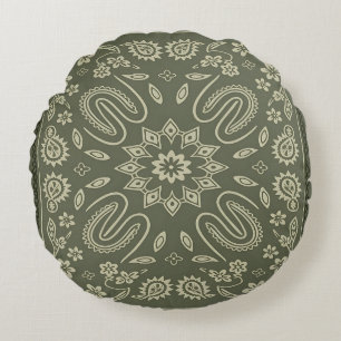 Vintage-Paisley-Bandana-Kissenbezug creme & gewasc Rundes Kissen
