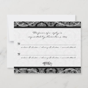 Vintage Paisley Damask Hochzeiten in Schwarz/Weiß RSVP Karte