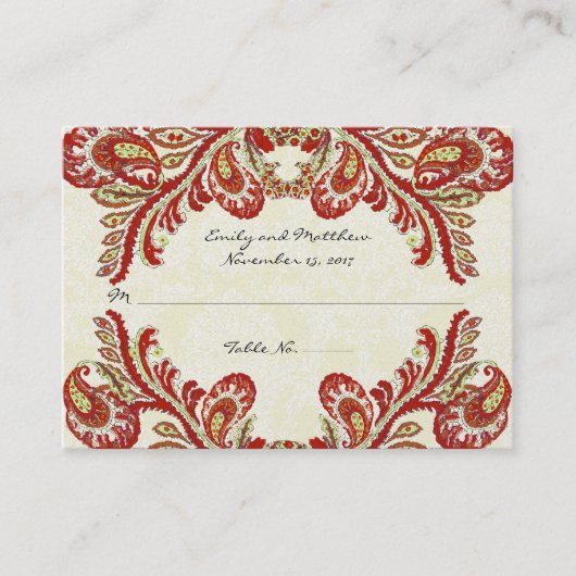 Vintage Paisley Damask-Platzkarten Platzkarte (Vorderseite)