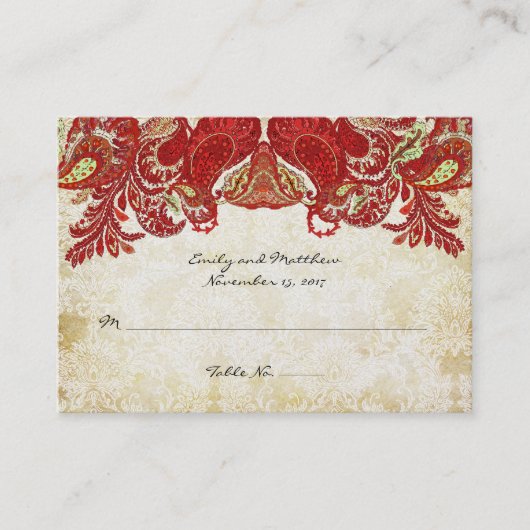 Vintage Paisley Damask-Platzkarten Platzkarte (Vorderseite)