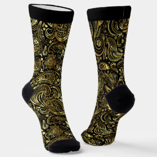 Vintage Paisley-Muster aus Gold und Schwarz Socken