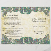 Vintage-Paisley-Pfau-Farben Hochzeitsprogramm (Vorderseite)