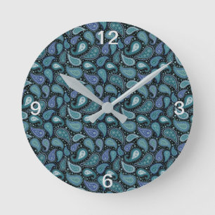 Vintage Paisley Schönes Blau Türkis Runde Wanduhr