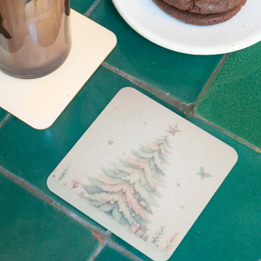 Vintage pale Merry Christmas  Rechteckiger Pappuntersetzer