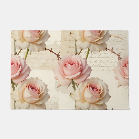 Vintage Pale Pink Rose Script Pattern Fußmatte (Vorderseite)