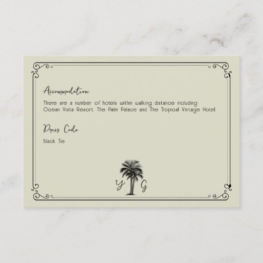 Vintage Palm Handgeschriebene Skriptspezifische In Begleitkarte (Rückseite)