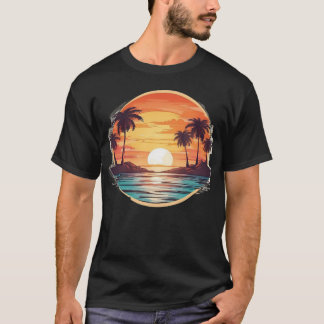 Vintage Palm-T - Shirt mit Retro-Sonnenuntergang