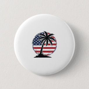 Vintage Palm Tree Amerikanische Flagge Sommer-Shir Button
