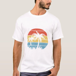 Vintage Palm Tree Sonnenuntergang Retro-Streifen-D T-Shirt