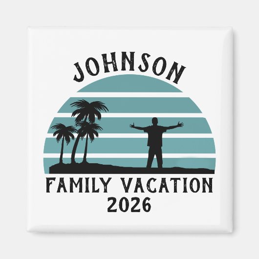 Vintage Palm Tree Sunset Custom Family Vacation Magnet (Vorne)