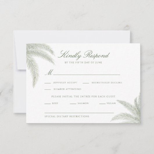 Vintage Palm Tree Wedding RSVP Card (Vorderseite)