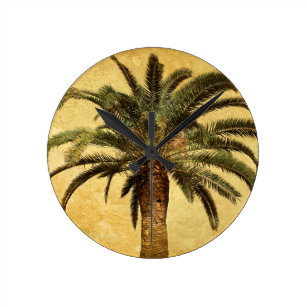 tropische Blätter / Palmen Blatt Ø 34 cm groß Wanduhr aus Holz schleichend 