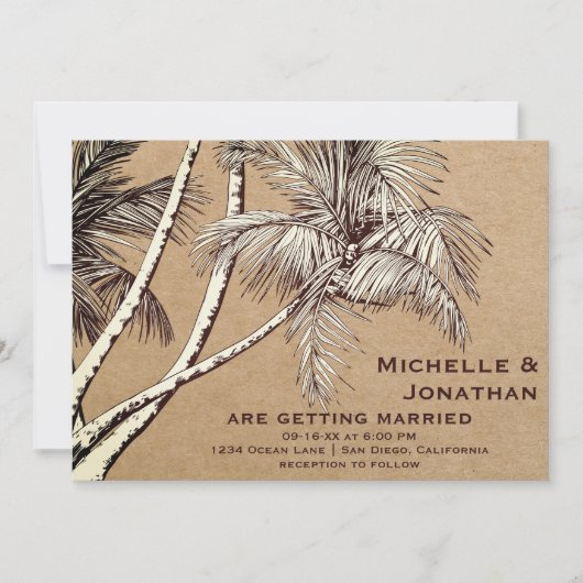 Vintage Palmen-Trees-Hochzeit Einladung (Vorderseite)