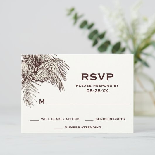 Vintage Palmen-Trees-Hochzeit RSVP Karte (Stehend Vorderseite)