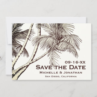 Vintage Palmen-Trees-Hochzeit Save The Date