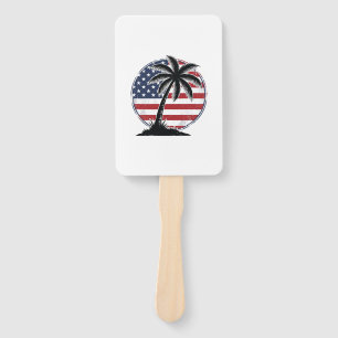 Vintage-Palmenbaum-Amerikanische-Flagge-Sommer-Shi Fächer