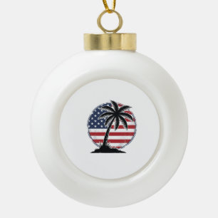 Vintage-Palmenbaum-Amerikanische-Flagge-Sommer-Shi Keramik Kugel-Ornament