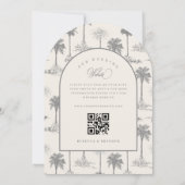Vintage-Palmenbaum-Toile-QR-Code-Strandhochzeit Einladung (Rückseite)