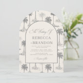 Vintage-Palmenbaum-Toile-QR-Code-Strandhochzeit Einladung (Stehend Vorderseite)