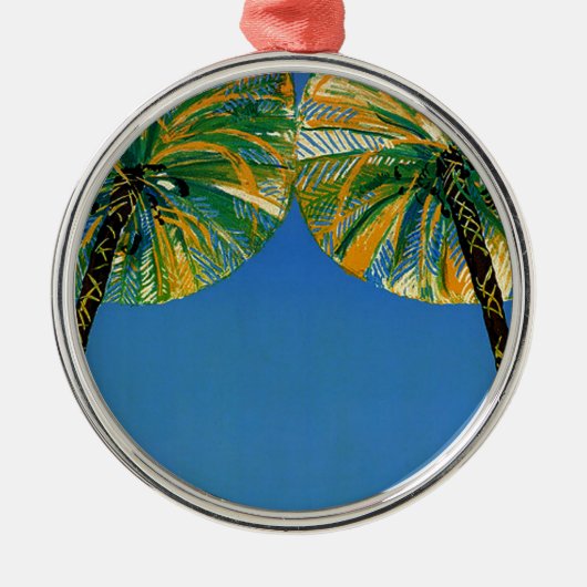 Vintage Palmenbäume Côte d'Azur Silbernes Ornament (Vorne)