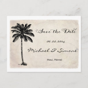 Vintage-Palmenstrand Save-the-Date-Postkarte Ankündigungspostkarte