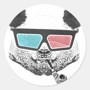 Vintage Panda 3-D-Brille Runder Aufkleber