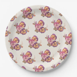 Vintage Pansy Blooms Papier Teller — handbemalt