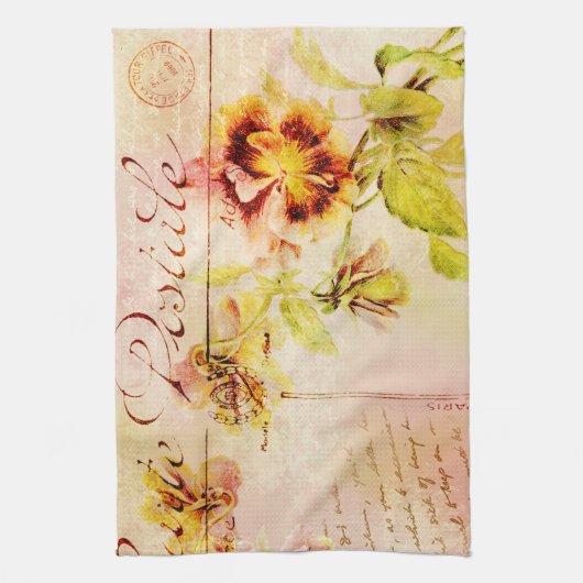 Vintage Pansy-Blumenpostkarte Geschirrtuch (Vertikal)