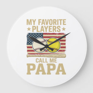 Vintage Papa Baseball Softball Spieler Shirt Desig Große Wanduhr