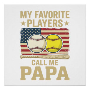 Vintage Papa Baseball Softball Spieler Shirt Desig Poster