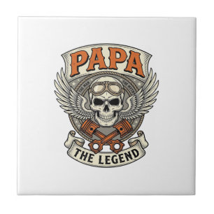 Vintage Papa Biker-Schädel-Legende Fliese