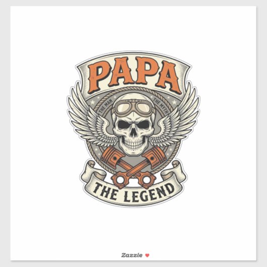 Vintage Papa Biker Skull Legend Aufkleber (Blatt)