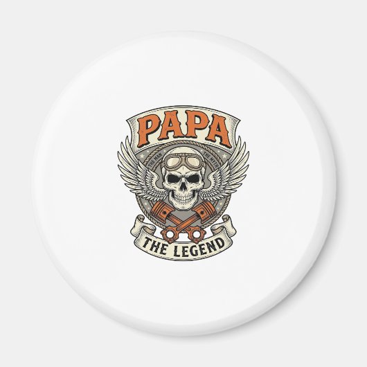 Vintage Papa Biker Skull Legend Magnet (Vorne)