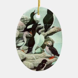 Vintage-Papageientaucher und Wasservögel von Louis Keramik Ornament